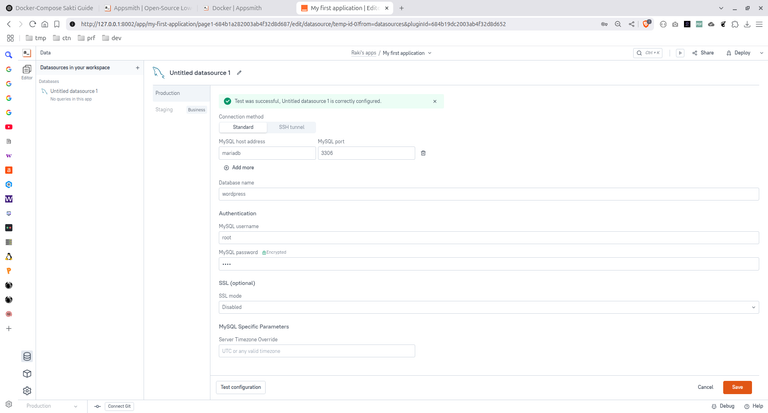 Koneksi MariaDB dari AppSmith